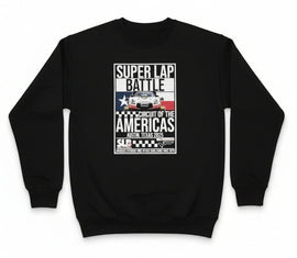 Black sweatshirt with graphic design on front Super Lap Battle 2025 