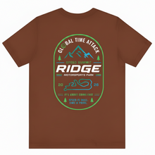 Load image into Gallery viewer, GTA ridge event tshirt artwork on brown shirt