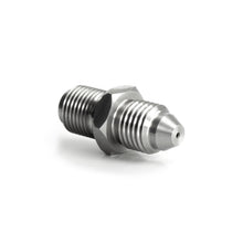 Load image into Gallery viewer, AN4 Male to 7/16" x 24 Male Straight Adapter with 1.2mm Restriction for Turbo Oil Feeds HEL Stainless Steel