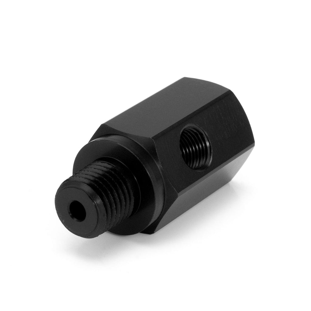 1/4" NPT Male to 1/4" NPT Female Straight Oil Pressure Adapter with 1/8" NPT Sensor Port (Short Version) HEL Aluminium