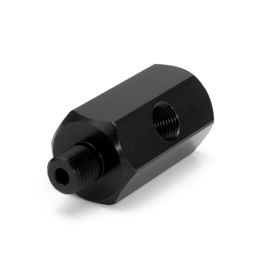 1/8" NPT Male to 1/8" NPT Female Straight Oil Pressure Adapter with 1/8" NPT Sensor Port (Long Version) HEL Aluminium