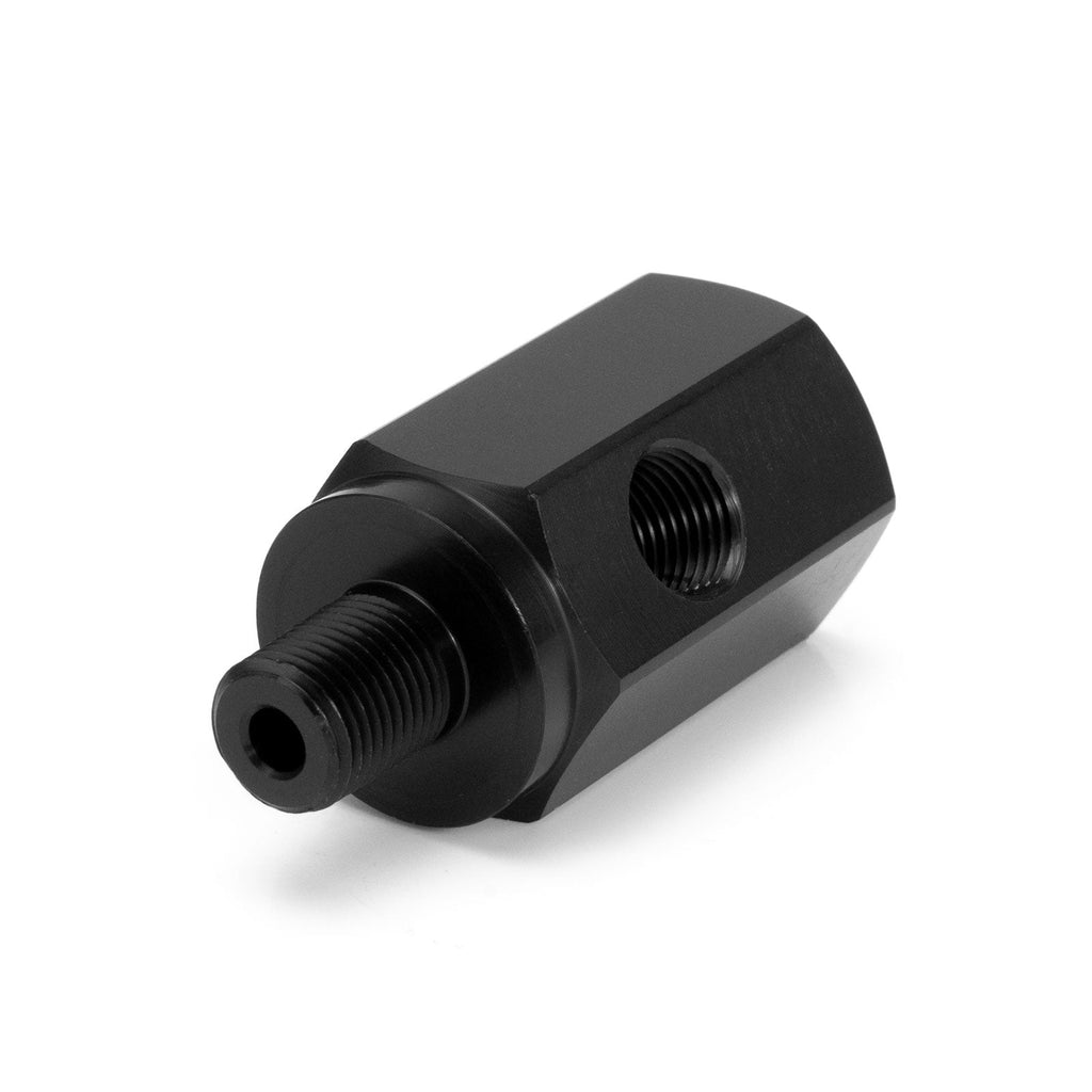 1/8" NPT Male to 1/8" NPT Female Straight Oil Pressure Adapter with 1/8" NPT Sensor Port (Short Version) HEL Aluminium