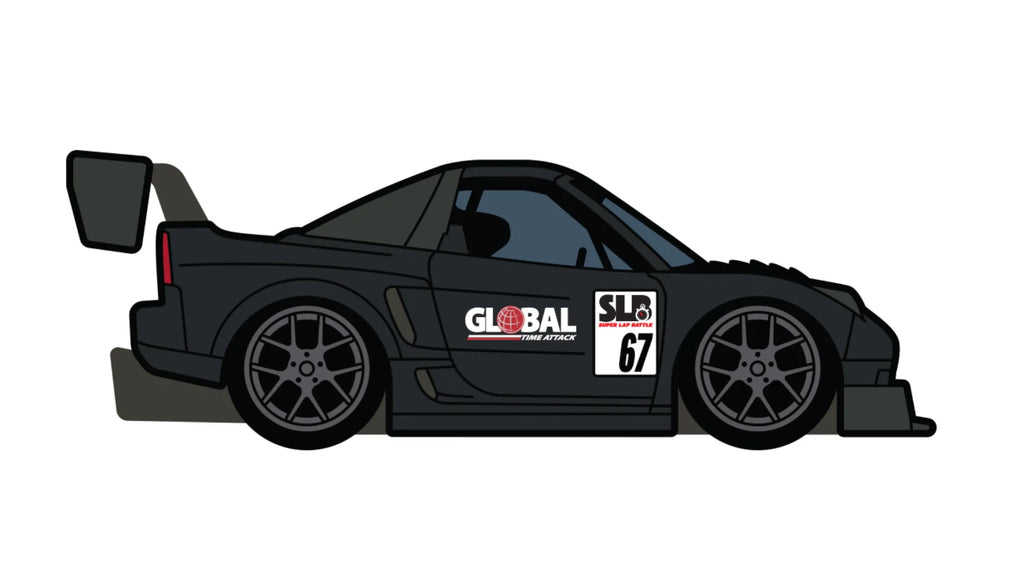 Black nsx race car with visible branding on a white background